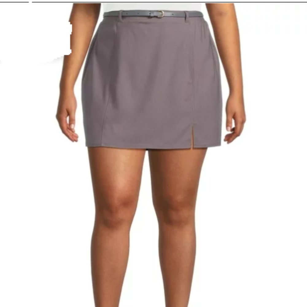 NWT No Boundaries Grey Asymmetric Side-Slit Hem Belted Mini Skirt Juniors XL